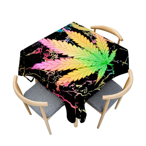 Treer Pflanzenblatt Druck Tischdecke Abwaschbar, Tischdecke Polyester Haben Lotuseffekt, Spritzfest Tischdecke für Küchendekoration Eckig Tablecloth Picknick Freien (Bunt,90x90cm) von Treer