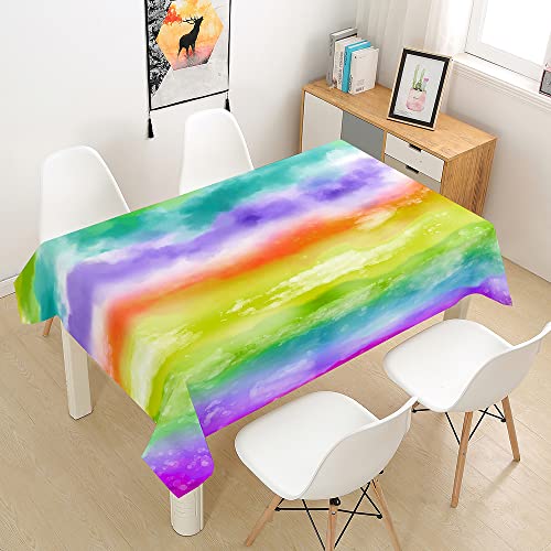 Treer Regenbogen-Stil Rechteckig Tischdecke, Tischdecke Abwaschbar, Tischdecken Haben Lotuseffekt, Fleckschutz Table Cloth für Picknick Couchtisch Hochzeiten Haushalt (Lila,140x160cm) von Treer