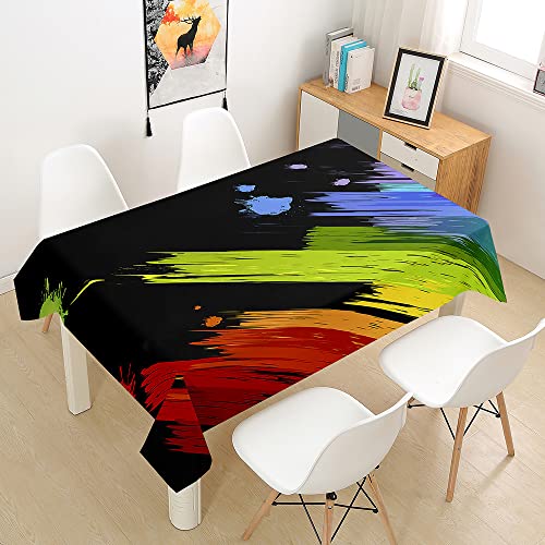 Treer Regenbogen-Stil Rechteckig Tischdecke, Tischdecke Abwaschbar, Tischdecken Haben Lotuseffekt, Fleckschutz Table Cloth für Picknick Couchtisch Hochzeiten Haushalt (Schwarz,140x260cm) von Treer