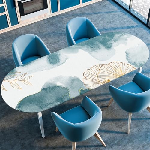 Treer Schlichter Nordischer Tischdecke Oval,Lotuseffekt Tischdecke,Fleckschutz Tischdecke mit Elastischem Rand,Freien Küche Tischdecken Tischdecke Abwaschbar Picknick (Blau,107x152cm/42 x60) von Treer