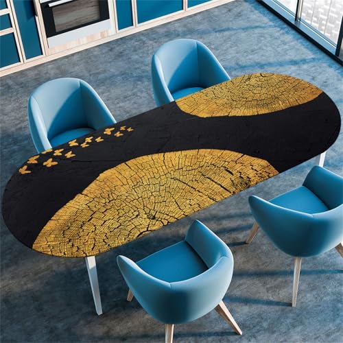 Treer Schlichter Nordischer Tischdecke Oval,Lotuseffekt Tischdecke,Fleckschutz Tischdecke mit Elastischem Rand,Freien Küche Tischdecken Tischdecke Abwaschbar Picknick (Schwarz,132x178cm/52 x70) von Treer