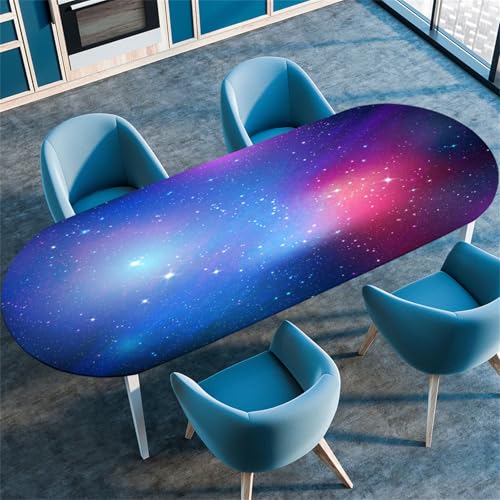 Treer Sternenhimmel Tischdecke Oval, Fleckschutz Tischdecke mit Elastischem Rand, Lotuseffekt Tischdecke, Freien Küche Tischdecken Tischdecke Abwaschbar Picknick (Blau Farbverlauf,107x173cm/42 x68) von Treer