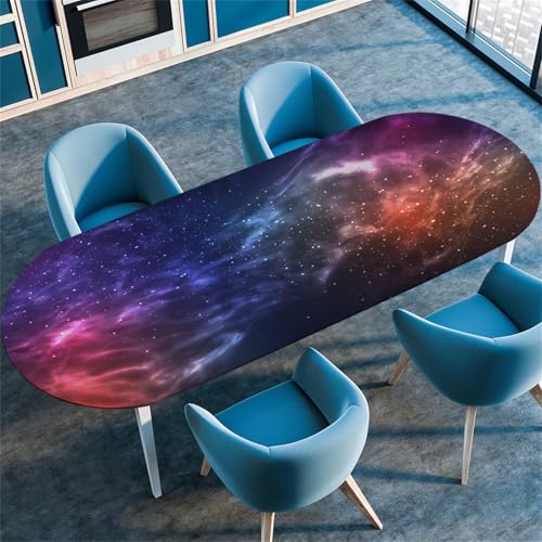 Treer Sternenhimmel Tischdecke Oval, Fleckschutz Tischdecke mit Elastischem Rand, Lotuseffekt Tischdecke, Freien Küche Tischdecken Tischdecke Abwaschbar Picknick (Bunt,107x165cm/42 x65) von Treer