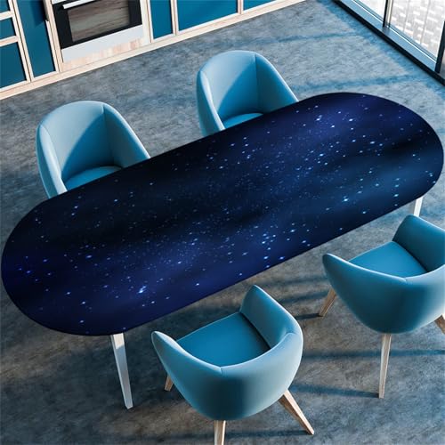 Treer Sternenhimmel Tischdecke Oval, Fleckschutz Tischdecke mit Elastischem Rand, Lotuseffekt Tischdecke, Freien Küche Tischdecken Tischdecke Abwaschbar Picknick (Marineblau,107x183cm/42 x72) von Treer