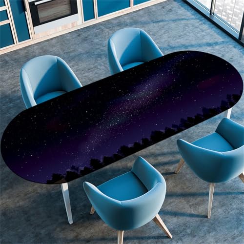 Treer Sternenhimmel Tischdecke Oval, Fleckschutz Tischdecke mit Elastischem Rand, Lotuseffekt Tischdecke, Freien Küche Tischdecken Tischdecke Abwaschbar Picknick (Schwarz,122x173cm/48 x68) von Treer