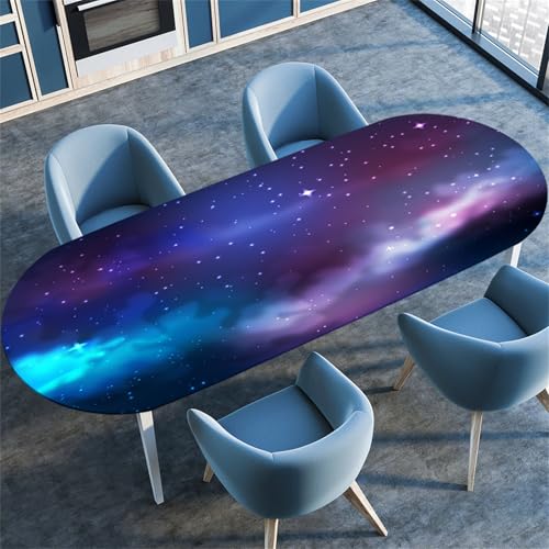 Treer Sternenhimmel Tischdecke Oval, Fleckschutz Tischdecke mit Elastischem Rand, Lotuseffekt Tischdecke, Freien Küche Tischdecken Tischdecke Abwaschbar Picknick (Sternenhimmel,132x305cm/52 x120) von Treer