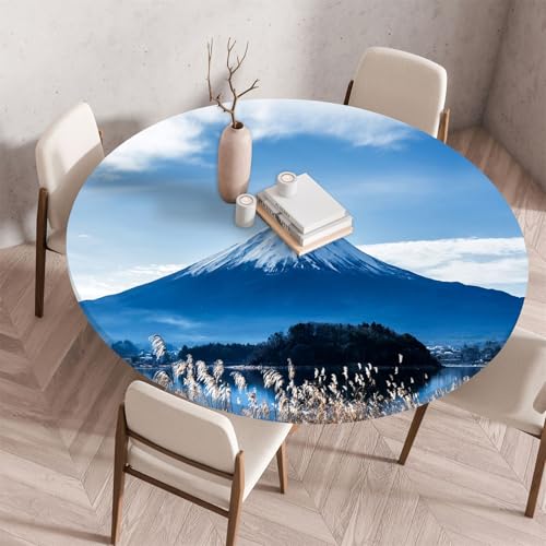 Treer Tablecloth Protector Wipeable Round Table Cloth, 3D Snow Landscape Print Round Elastic Edged Fitted Backed Table Cover Washable for Dinning Room Kitchen Picnic Party (Berge,120cm) von Treer