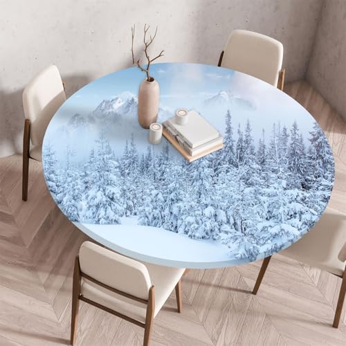 Treer Tablecloth Protector Wipeable Round Table Cloth, 3D Snow Landscape Print Round Elastic Edged Fitted Backed Table Cover Washable for Dinning Room Kitchen Picnic Party (Schnee Berg,100cm) von Treer