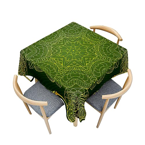 Treer Tischdecke Abwaschbar, 3D-Mandala-Stil Tischdecke Polyester Haben Lotuseffekt, Spritzfest Tischdecke für Küchendekoration Eckig Tablecloth Picknick im Freien (Grün,60x60cm) von Treer