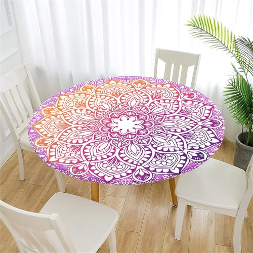 Treer Tischdecke Outdoor Rund, Abstraktes Mandala Lotuseffekt Tischdecke Abwaschbar Elastisch Rund Gartentischdecke, für Garten, Küche, Esstisch, Parteien Tischdecken (Rosa,100cm) von Treer