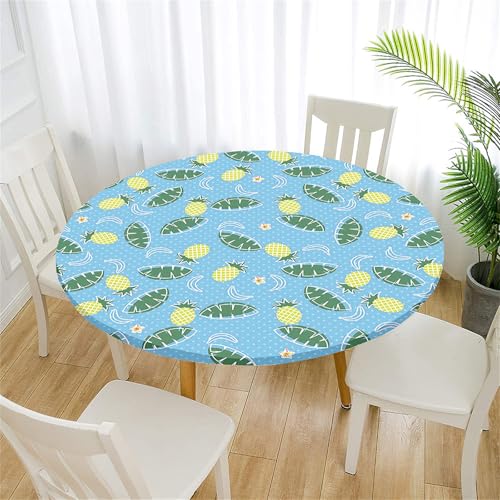 Treer Tischdecke Outdoor Rund, Ananas-Muster Lotuseffekt Tischdecke Abwaschbar Elastisch Rund Gartentischdecke, für Garten, Küche, Esstisch, Parteien Tischdecken (Blau,160cm) von Treer