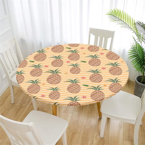 Treer Tischdecke Outdoor Rund, Ananas-Muster Lotuseffekt Tischdecke Abwaschbar Elastisch Rund Gartentischdecke, für Garten, Küche, Esstisch, Parteien Tischdecken (Khaki,200cm) von Treer