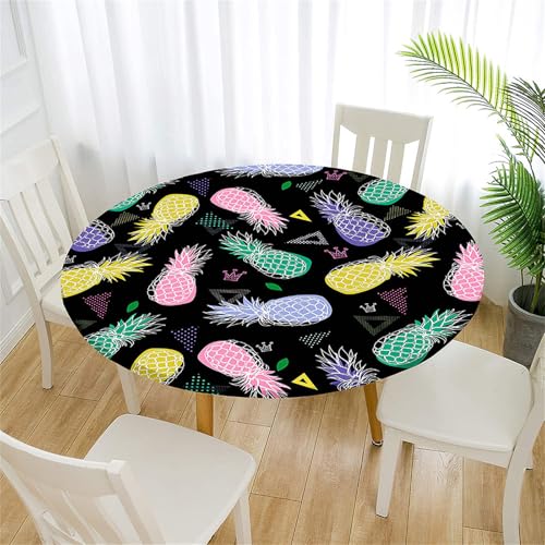 Treer Tischdecke Outdoor Rund, Ananas-Muster Lotuseffekt Tischdecke Abwaschbar Elastisch Rund Gartentischdecke, für Garten, Küche, Esstisch, Parteien Tischdecken (Mehrfarbig,70cm) von Treer