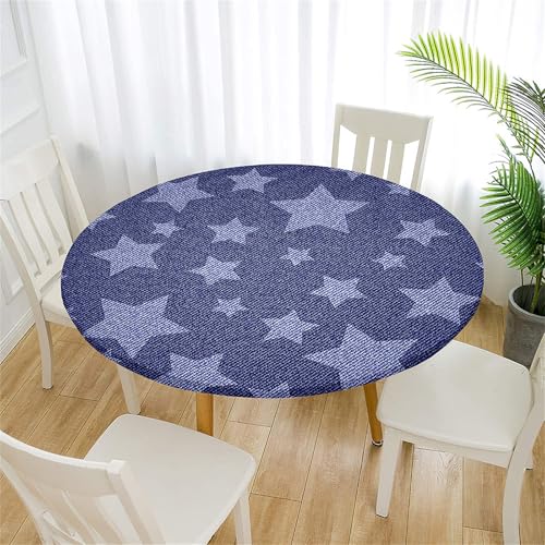 Treer Tischdecke Outdoor Rund, Denim-Stil Lotuseffekt Tischdecke Abwaschbar Elastisch Rund Gartentischdecke, für Garten, Küche, Esstisch, Parteien Tischdecken (Stern,150cm) von Treer