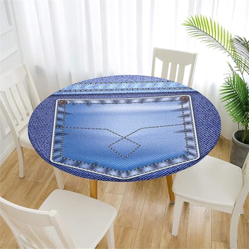 Treer Tischdecke Outdoor Rund, Denim-Stil Lotuseffekt Tischdecke Abwaschbar Elastisch Rund Gartentischdecke, für Garten, Küche, Esstisch, Parteien Tischdecken (Tasche,120cm) von Treer