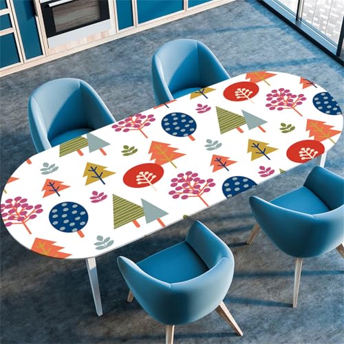 Treer Tischdecke Oval mit Elastischem Rand, 3D Bunte Pflanzen Fleckschutz Tischdecke,Lotuseffekt Tischdecke,Freien Küche Tischdecken, Picknick Tischdecke Abwaschbar (Baum,122x183cm/48 x72) von Treer