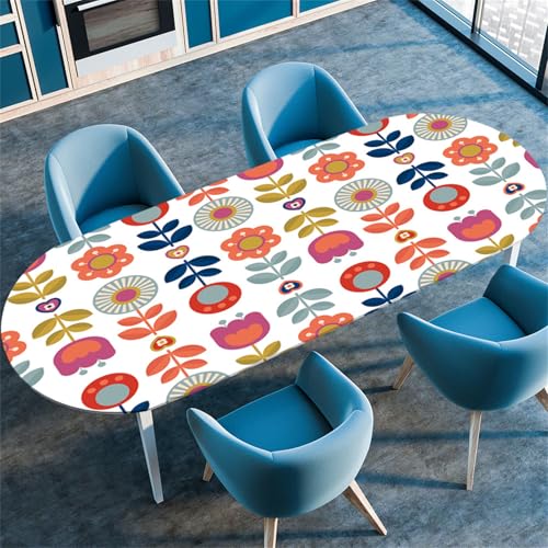 Treer Tischdecke Oval mit Elastischem Rand, 3D Bunte Pflanzen Fleckschutz Tischdecke,Lotuseffekt Tischdecke,Freien Küche Tischdecken, Picknick Tischdecke Abwaschbar (Blumen,107x173cm/42 x68) von Treer