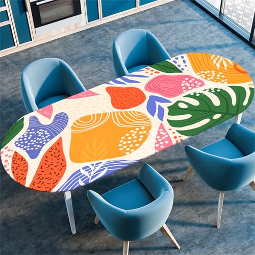 Treer Tischdecke Oval mit Elastischem Rand, 3D Bunte Pflanzen Fleckschutz Tischdecke,Lotuseffekt Tischdecke,Freien Küche Tischdecken, Picknick Tischdecke Abwaschbar (Monstera,107x183cm/42 x72) von Treer