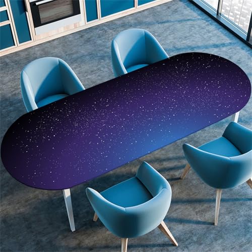 Treer Tischdecke Oval mit Elastischem Rand, Blauer Sternenhimmel Fleckschutz Ovale Tischdecke, Tischdecke Abwaschbar Oval Lotuseffekt für Küche, Esszimmer, Picknick, Party (Blau 3,36"x60") von Treer