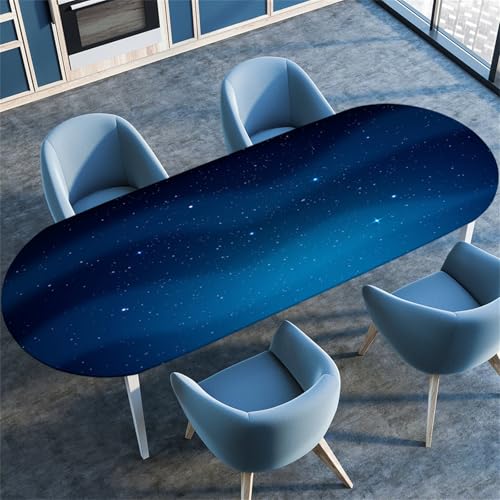 Treer Tischdecke Oval mit Elastischem Rand, Blauer Sternenhimmel Fleckschutz Ovale Tischdecke, Tischdecke Abwaschbar Oval Lotuseffekt für Küche, Esszimmer, Picknick, Party (Blau 4,42"x65") von Treer