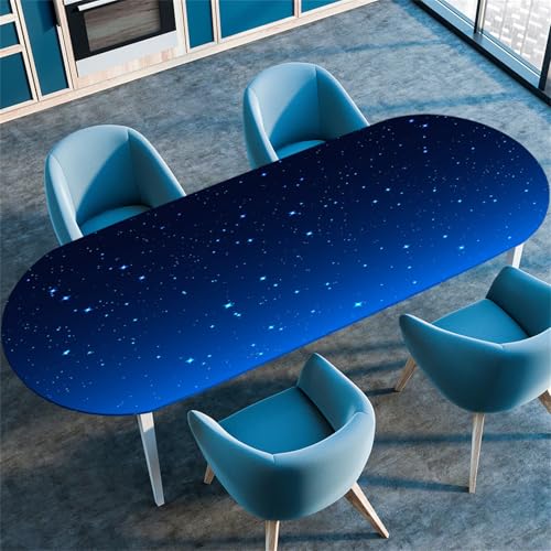 Treer Tischdecke Oval mit Elastischem Rand, Blauer Sternenhimmel Fleckschutz Ovale Tischdecke, Tischdecke Abwaschbar Oval Lotuseffekt für Küche, Esszimmer, Picknick, Party (Blau 5,36"x60") von Treer