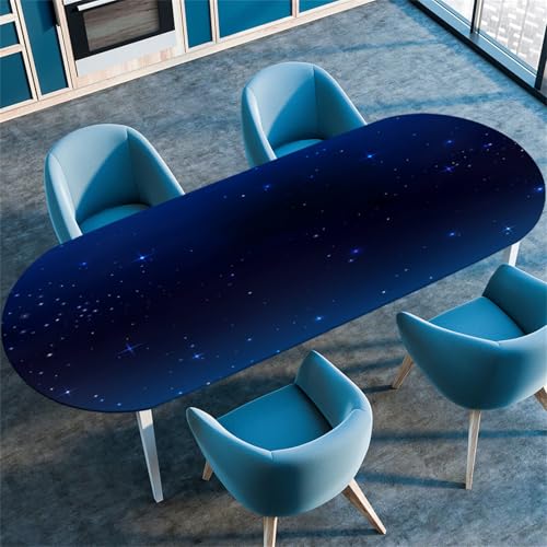 Treer Tischdecke Oval mit Elastischem Rand, Blauer Sternenhimmel Fleckschutz Ovale Tischdecke, Tischdecke Abwaschbar Oval Lotuseffekt für Küche, Esszimmer, Picknick, Party (Blau 7,42"x65") von Treer