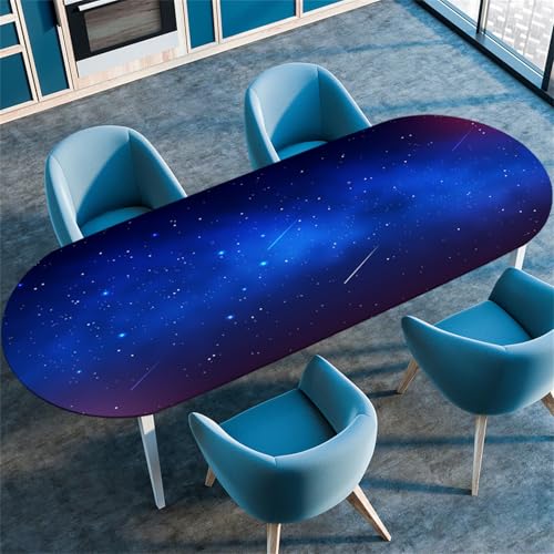 Treer Tischdecke Oval mit Elastischem Rand, Blauer Sternenhimmel Fleckschutz Ovale Tischdecke, Tischdecke Abwaschbar Oval Lotuseffekt für Küche, Esszimmer, Picknick, Party (Blau 8,42"x65") von Treer