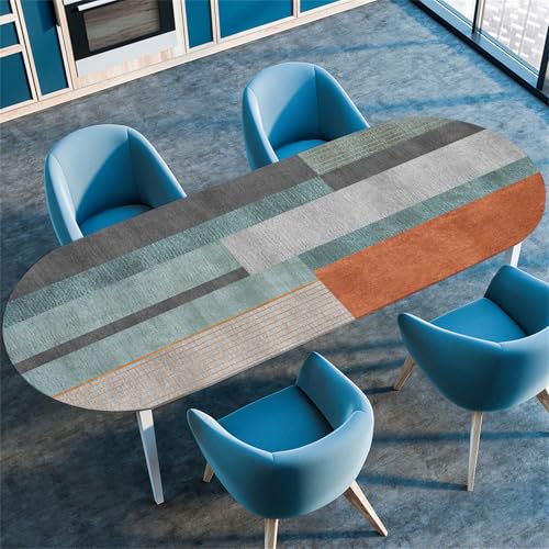 Treer Tischdecke Oval mit Elastischem Rand, Dreiecksmuster Fleckschutz Tischdecke,Lotuseffekt Tischdecke,Freien Küche Tischdecken, Picknick Tischdecke Abwaschbar (122x173cm/48 x68,Blau) von Treer