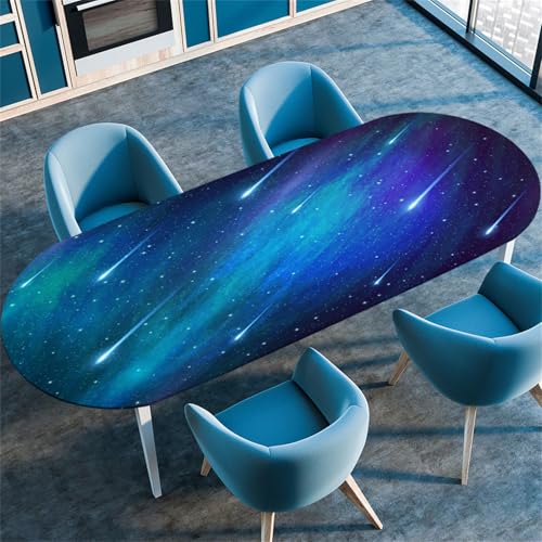 Treer Tischdecke Oval mit Elastischem Rand, Leuchtender Stern Fleckschutz Ovale Tischdecke, Tischdecke Abwaschbar Oval Lotuseffekt für Küche, Esszimmer, Picknick, Party (Stern 1,107x152cm) von Treer