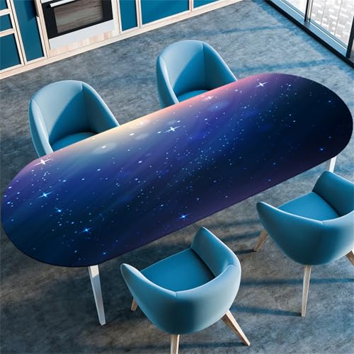 Treer Tischdecke Oval mit Elastischem Rand, Leuchtender Stern Fleckschutz Ovale Tischdecke, Tischdecke Abwaschbar Oval Lotuseffekt für Küche, Esszimmer, Picknick, Party (Stern 5,107x165cm) von Treer