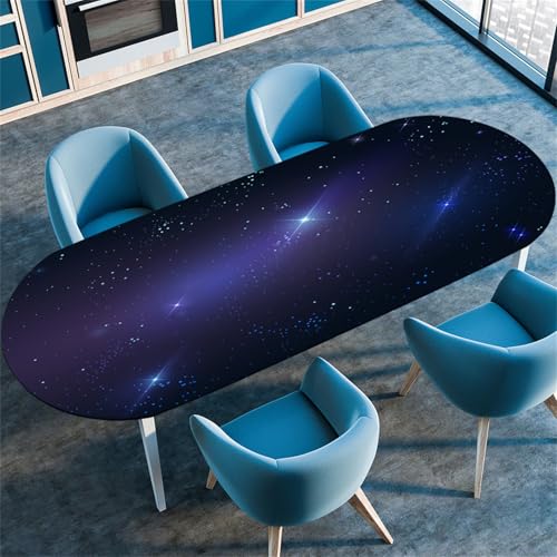 Treer Tischdecke Oval mit Elastischem Rand, Leuchtender Stern Fleckschutz Ovale Tischdecke, Tischdecke Abwaschbar Oval Lotuseffekt für Küche, Esszimmer, Picknick, Party (Stern 7,107x152cm) von Treer