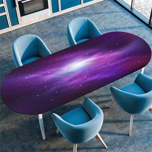 Treer Tischdecke Oval mit Elastischem Rand, Lila Sterne Fleckschutz Ovale Tischdecke, Tischdecke Abwaschbar Oval Lotuseffekt für Küche, Esszimmer, Picknick, Party (Lila 3,52"x120") von Treer