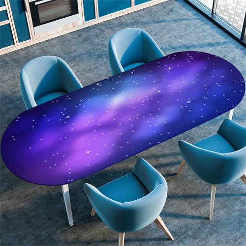 Treer Tischdecke Oval mit Elastischem Rand, Lila Sterne Fleckschutz Ovale Tischdecke, Tischdecke Abwaschbar Oval Lotuseffekt für Küche, Esszimmer, Picknick, Party (Lila 4,42"x68") von Treer