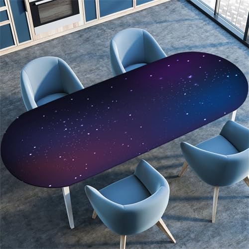 Treer Tischdecke Oval mit Elastischem Rand, Lila Sterne Fleckschutz Ovale Tischdecke, Tischdecke Abwaschbar Oval Lotuseffekt für Küche, Esszimmer, Picknick, Party (Lila 7,42"x60") von Treer