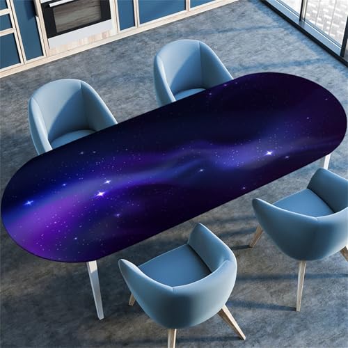 Treer Tischdecke Oval mit Elastischem Rand, Lila Sterne Fleckschutz Ovale Tischdecke, Tischdecke Abwaschbar Oval Lotuseffekt für Küche, Esszimmer, Picknick, Party (Lila 8,42"x60") von Treer