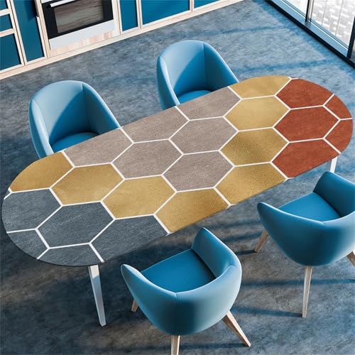 Treer Tischdecke Oval mit Elastischem Rand, Mode-Plaid Fleckschutz Tischdecke,Lotuseffekt Tischdecke,Freien Küche Tischdecken, Picknick Tischdecke Abwaschbar (107x165cm/42 x65,Bunt) von Treer