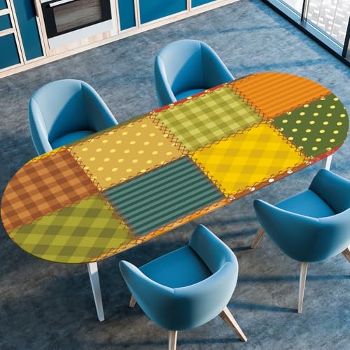 Treer Tischdecke Oval mit Elastischem Rand,Fleckschutz Ovale Tischdecke, Abstrakte Drucke Tischdecke Abwaschbar Oval,Lotuseffekt Tischdecke für Küche, Esszimmer,Picknick (Geometrisch,107x183cm) von Treer