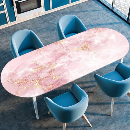 Treer Tischdecke Oval mit Elastischem Rand,Fleckschutz Ovale Tischdecke, Exquisiter Marmordruck Tischdecke Abwaschbar Oval,Lotuseffekt Tischdecke für Küche, Esszimmer,Picknick (107x152cm,Rosa) von Treer