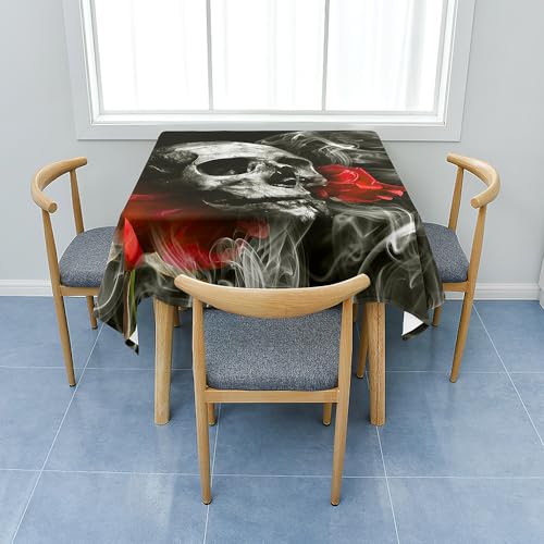 Treer Totenkopf Muster Tischdecke Abwaschbar, Tischdecke Polyester Haben Lotuseffekt, Abwischbare Tischdecke für Küchendekoration, Eckig Tablecloth Picknick im Freien (120x120cm,Rose B) von Treer