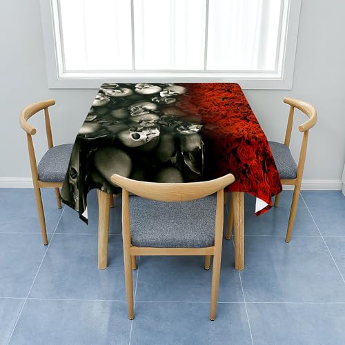 Treer Totenkopf Muster Tischdecke Abwaschbar, Tischdecke Polyester Haben Lotuseffekt, Abwischbare Tischdecke für Küchendekoration, Eckig Tablecloth Picknick im Freien (140x140cm,Rose A) von Treer