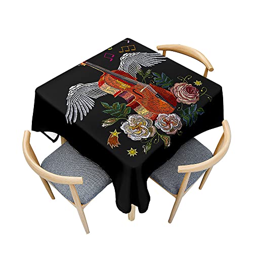 Treer Violin Music Print Table Cloth, Square Tablecloths Wipeable Splash Proof Tablecloth Table Cloths for Kitchen Decoration Outdoor Picnic (Blumen,150x150cm) von Treer