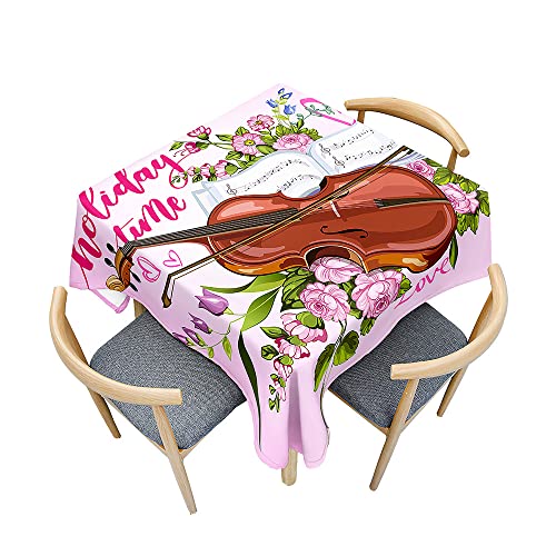 Treer Violin Music Print Table Cloth, Square Tablecloths Wipeable Splash Proof Tablecloth Table Cloths for Kitchen Decoration Outdoor Picnic (Rosa,120x120cm) von Treer