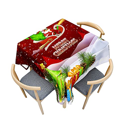 Treer Weihnachten Tischdecke Abwaschbar, Tischdecke Polyester Xmas Haben Lotuseffekt, Spritzfest Tischdecke für Küchendekoration Eckig Tablecloth Picknick Freien (120x120cm,Frohe Weihnachten) von Treer