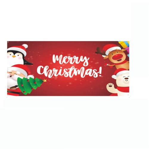 Treer Weihnachtsbanner Groß Frohe Weihnachten Banner Weihnachts Flagge Outdoor Weihnachtsdekoration Türbanner Gartenbanner Hängende Weihnachtsfeier Dekoration (180x400cm,Tier) von Treer