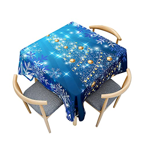 Treer Weihnachtsbaum-Muster Tischdecke Abwaschbar, Tischdecke Polyester Haben Lotuseffekt, Spritzfest Tischdecke für Küchendekoration Eckig Tablecloth Picknick im Freien (90x90cm,Blau) von Treer