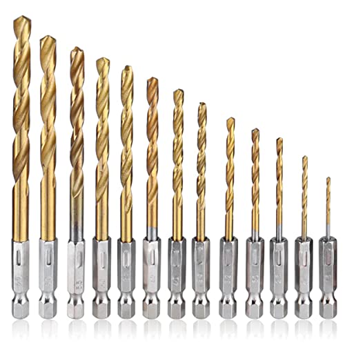 Treki 13 x Spiralbohrer, HSS, Titanbohrer mit Sechskantschaft, Hochgeschwindigkeitsstahl, 1,5-6,5 mm, HSS Twist Drill Bit für Metall, Stahl, Holz, Kunststoff von Treki