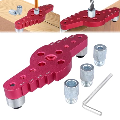 Treki 2 in 1 Dübellehre Bohrschablone Taschenloch 6/8/10 mm und 1,5-12,7 mm Streichmaß Anreisswerkzeug, Selbstzentrierend Doweling Jig Kit für Dübelhilfe, Locher Locator Bohrhilfe für Dübellochführung von Treki