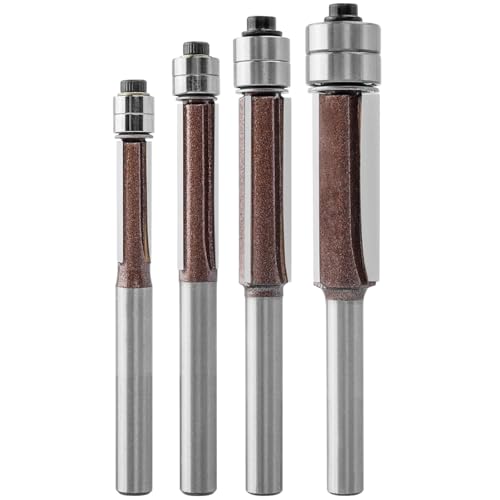 Treki 4-teiliges Bündigfräser-Bit-Set, 6,35 mm Doppellager, Fräser-Bits, 3-schneidig, oberes Lager, Holzbearbeitungswerkzeuge, Schnittdurchmesser 1/4 Zoll, 5/16 Zoll, 3/8 Zoll, 1/2 Zoll Treki 4-teiliges Bündigfräser-Bit-Set, 6,35 mm Doppellager, Fräser-Bits, 3-schneidig, oberes Lager, Holzbearbeitungswerkzeuge, Schnittdurchmesser 1/4 Zoll, 5/16 Zoll, 3/8 Zoll, 1/2 Zoll von Treki