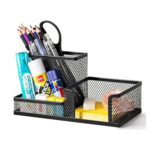 Trend Base Schreibtisch-Organizer, Netzstoff, 3 Fächer, Stifthalter, Schreibtisch-Aufbewahrungswerkzeug, Haftnotizen und Stifthalter, geeignet für Klassenzimmer, Schlafsaal und Bürotischzubehör von Trend Base