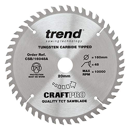 Trend Holz Kreissägeblatt, 160mm Durchmesser, 20mm Bohrung, 48 Zähne, HW, 2,2mm Schnittbreite, +15° Haken, CSB/16048A von TREND